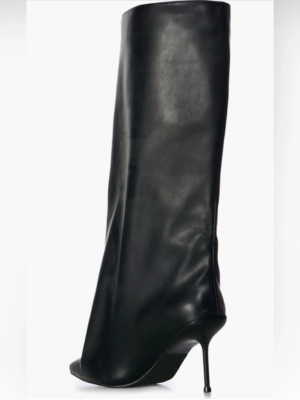 AZALEA WANG Classic Black Leather Stiletto Knee-High Boots
